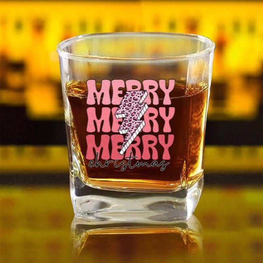 Merry Christmas, Christmas Retro Square Whiskey Glasses