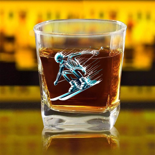 Skiing Skeleton Speed Thrill Adventure Square Whiskey Glasses