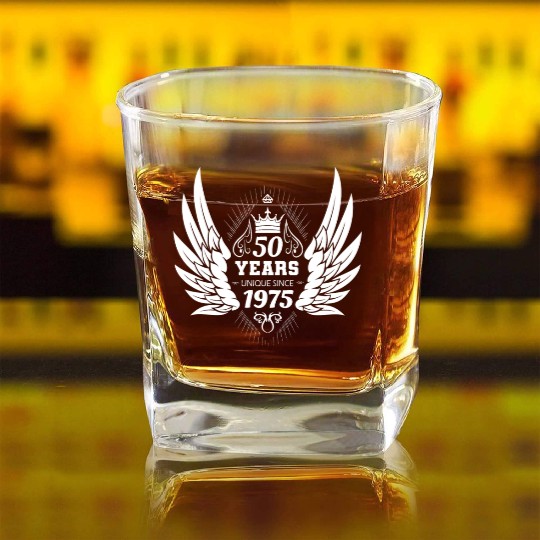 50th Birthday Unique Angel Crown Wings Square Whiskey Glasses
