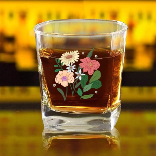 Fully Blossom Flowers Square Whiskey Glasses