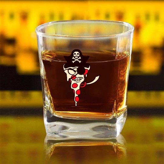Evil Fast Food Pizza Pirate Captain Cool Eye Patch Square Whiskey Glasses