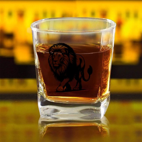 Lion With Mane Large African Cat Of Prey Square Whiskey Glasses