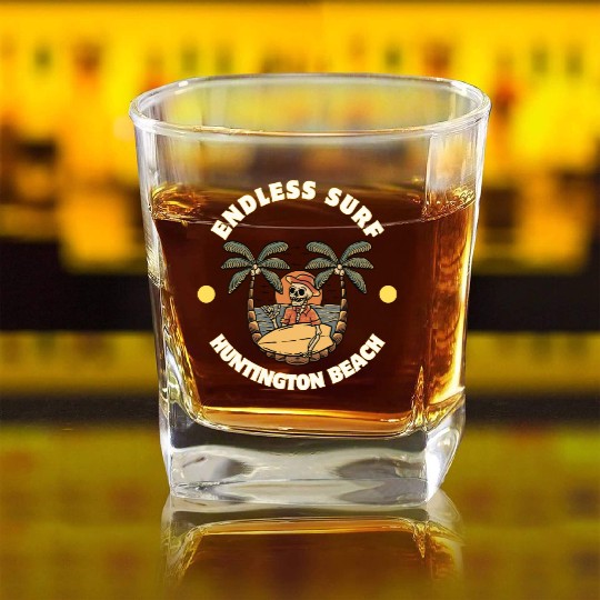 Huntington Beach Endless Surf Square Whiskey Glasses