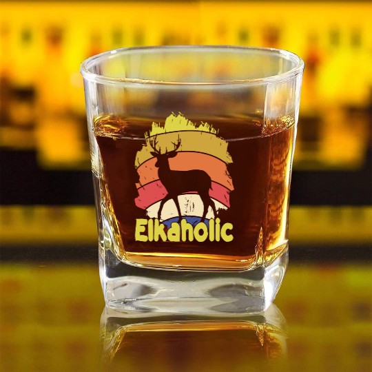 Elk Hunting Elkaholic Hunters Square Whiskey Glasses