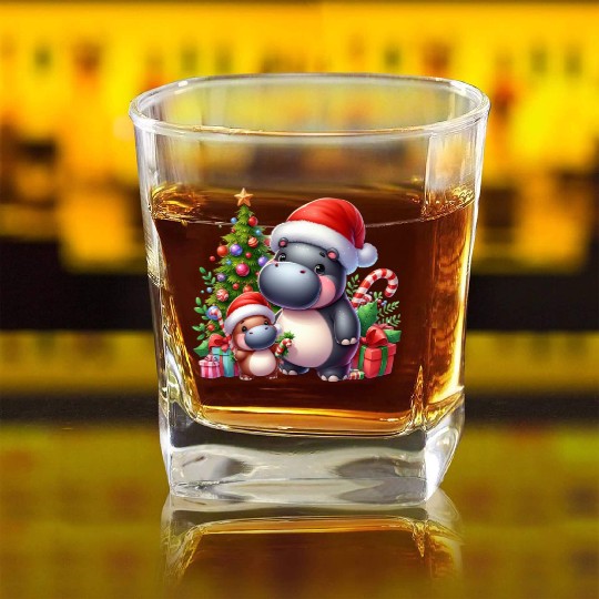 Christmas Hippo Square Whiskey Glasses