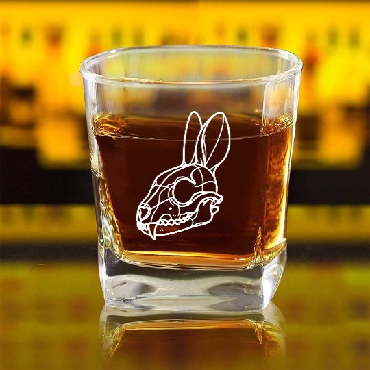 Minimalistic Vector Rabbit Skull Kids Drawing Square Whiskey Glasses