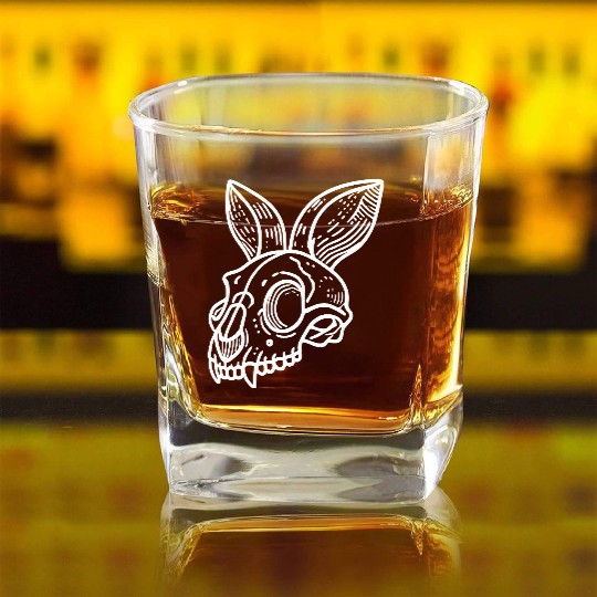 Minimalistic Vector Rabbit Skull Kids Drawing Square Whiskey Glasses