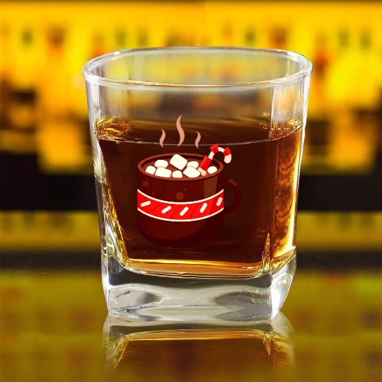 Cozy Hot Chocolate Mug Design Square Whiskey Glasses