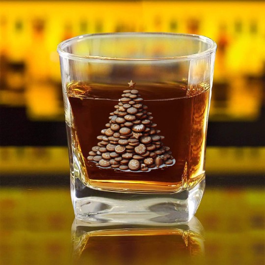 Gingerbread Christmas Tree - Festive Gifts Square Whiskey Glasses