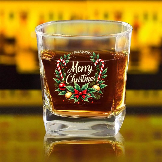 Spread Joy - Festive Merry Christmas Wreath Square Whiskey Glasses