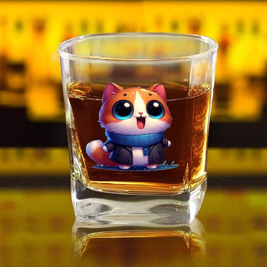 My cute cat in winter Square Whiskey Glasses