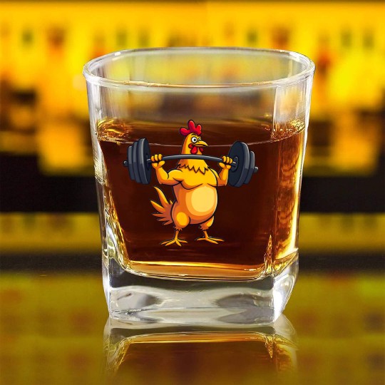 Funny Chicken Workout Gym Fitness Weightlifting Square Whiskey Glasses