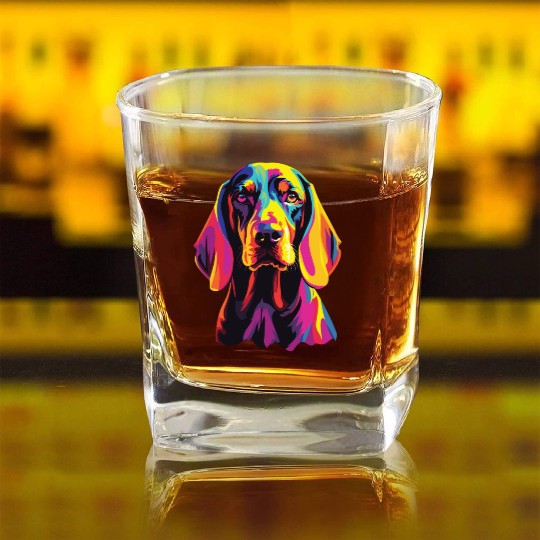 Watercolor Colorful Black And Tan Coonhound Square Whiskey Glasses