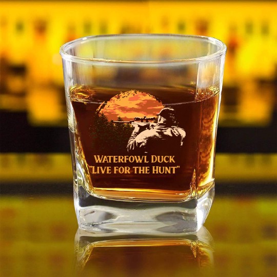 Waterfowl Duck Live for the Hunt Cast Around Square Whiskey Glasses