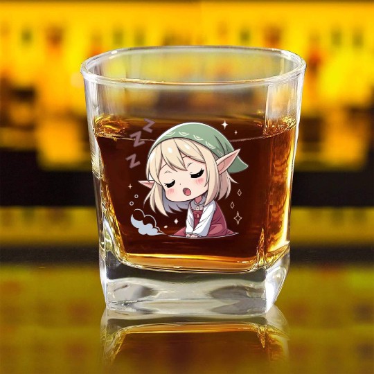 Sleepy Sprite: Cute Elf Napping So Lovingly Square Whiskey Glasses