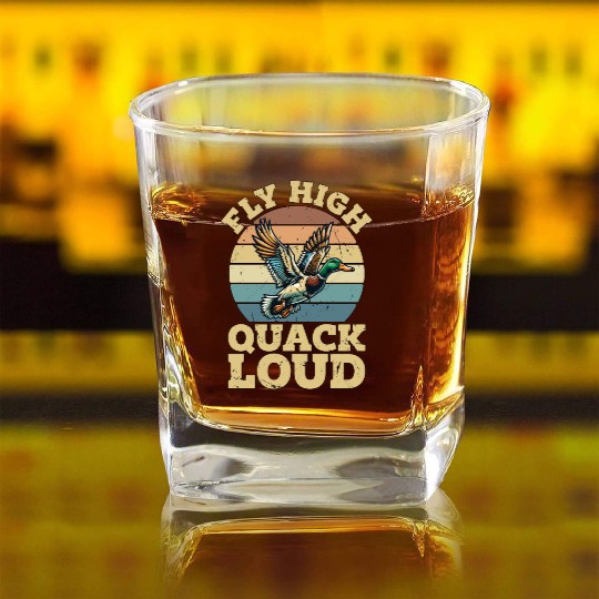 Mallard Duck Fly High Quack Loud Retro Water Bird Square Whiskey Glasses