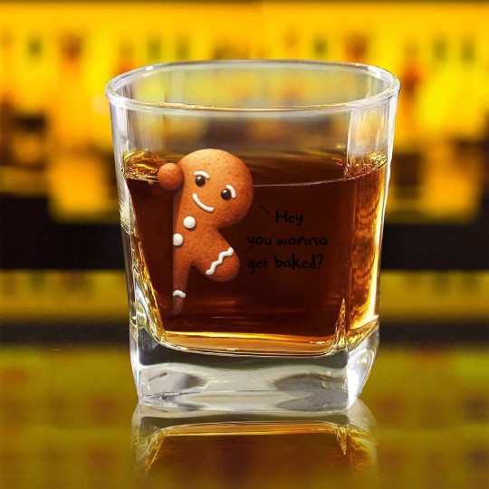 Pun; pot; weed; gingerbread man; baked; stoner; Square Whiskey Glasses