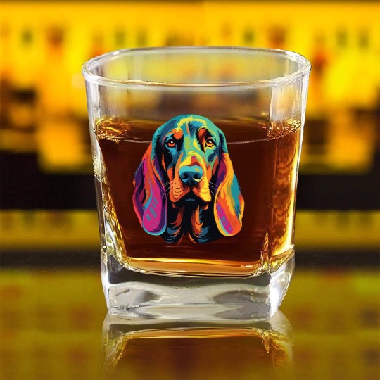 Watercolor Colorful Black And Tan Coonhound Square Whiskey Glasses
