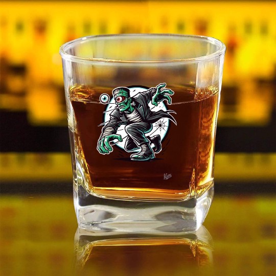 The Green One-Eyed Cyclops Monster Square Whiskey Glasses