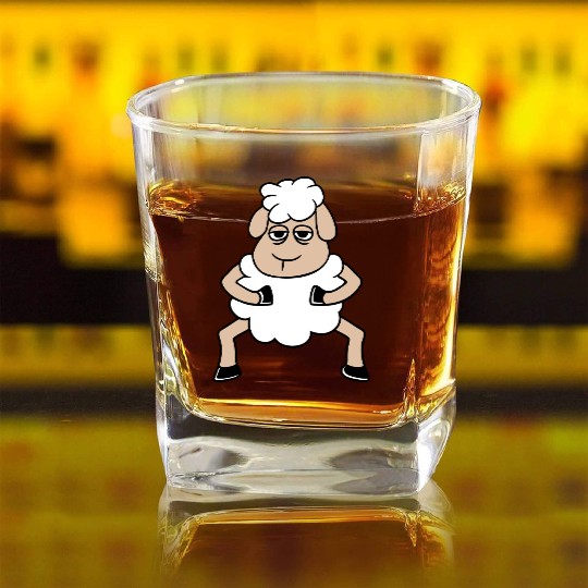 Sheep Tired Bored Look Standing Cute Cool Cartoon Square Whiskey Glasses