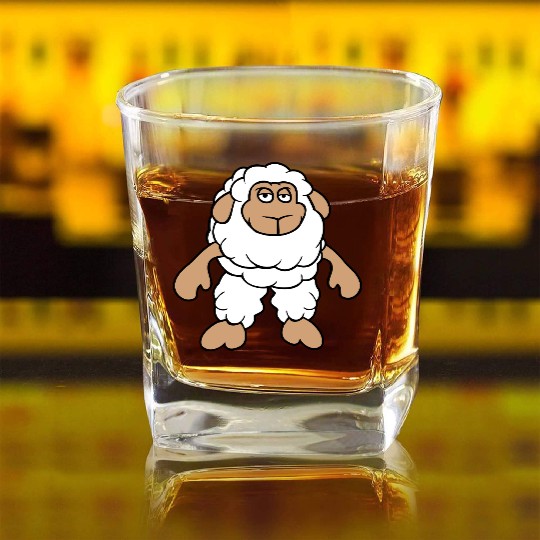 Sheep Standing Cool Bored Tired Cartoon Comic Cute Square Whiskey Glasses