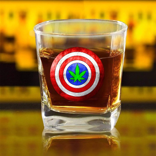 Captain Cannabis Shield Red White Blue and Green Square Whiskey Glasses
