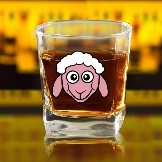 Sheep Face Head Cute Small Baby Lamb Sweet Comic Square Whiskey Glasses