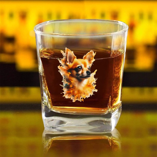 Chihuahua splash portrait Square Whiskey Glasses