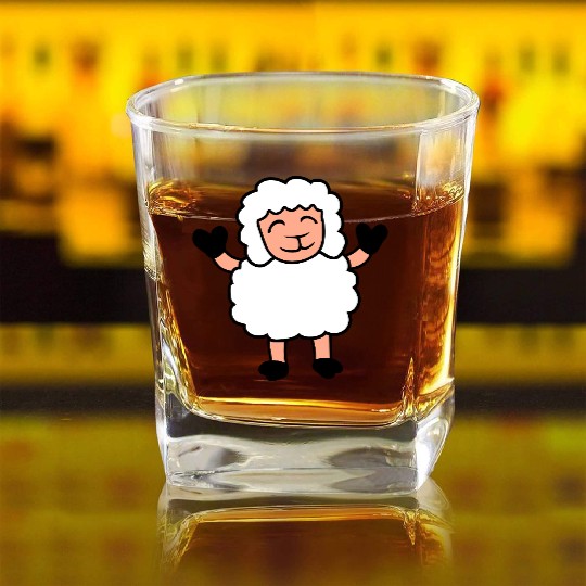 Sheep Baby Standing Cute Cute Lamb Child Happy Fun Square Whiskey Glasses