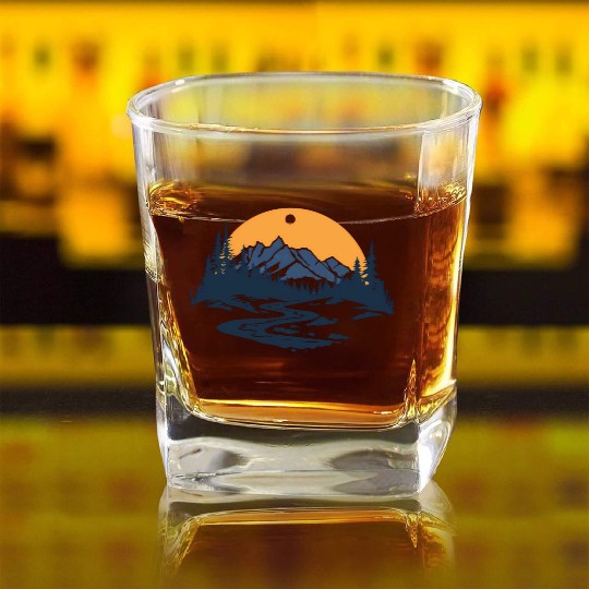 Majestic Mountain Sunset Square Whiskey Glasses