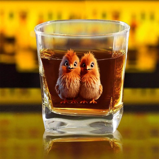 perfect match Adorable Chick Pair Cartoon Square Whiskey Glasses