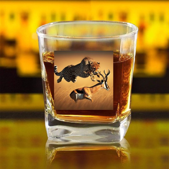 Cheetah on the Hunt Square Whiskey Glasses