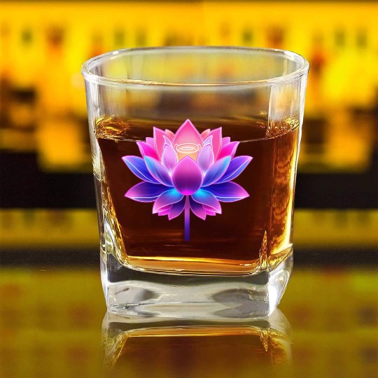 Neon Lotus – Vibrant Glow in Pink Square Whiskey Glasses