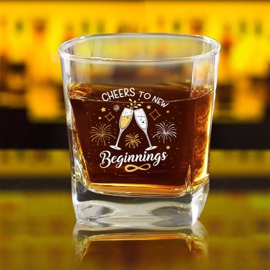 Cheers To New Beginings - Festive New Year's Eve Square Whiskey Glasses