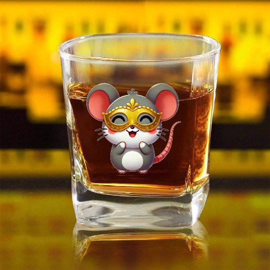 Cute Cartoon Mouse Mardi Gras Carnival Square Whiskey Glasses