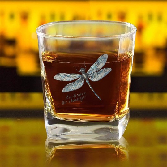Embrace the Change Dragonfly Square Whiskey Glasses