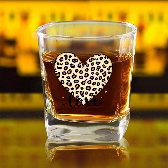 Trendy Vintage Retro Love Cheetah Leopard Print Square Whiskey Glasses