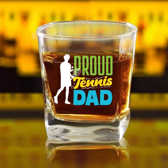 Proud Tennis Dad Graphic Silhouette Square Whiskey Glasses