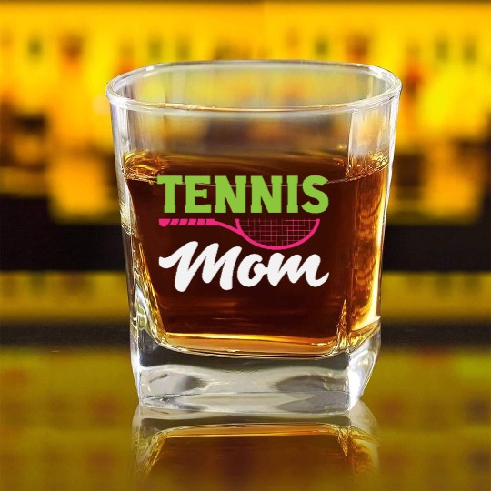 Proud Tennis Mom with Stylish Racquet Love Square Whiskey Glasses
