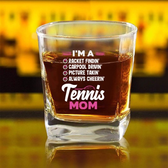Tennis Mom Racket Findin' Carpool Drivin' Square Whiskey Glasses