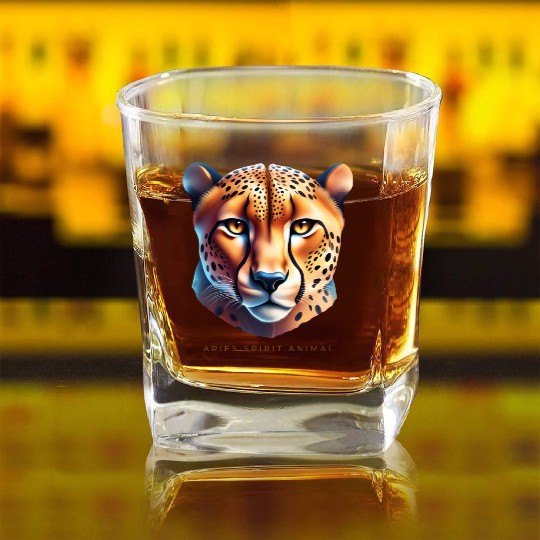 Aries Spirit Animal Cheetah Square Whiskey Glasses