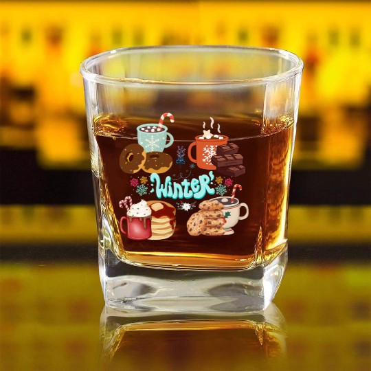 Winter Treats and Warm Beverages Square Whiskey Glasses