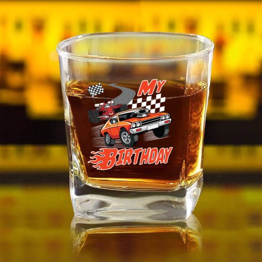 Fun My Birthday Race Car Boys Girls Youth Men Square Whiskey Glasses