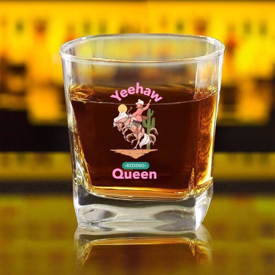 Yeehaw Queen, girl horse riding Square Whiskey Glasses.