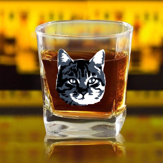 Cat Lover Realistic Pet Face Cute Cool Kitten Head Square Whiskey Glasses
