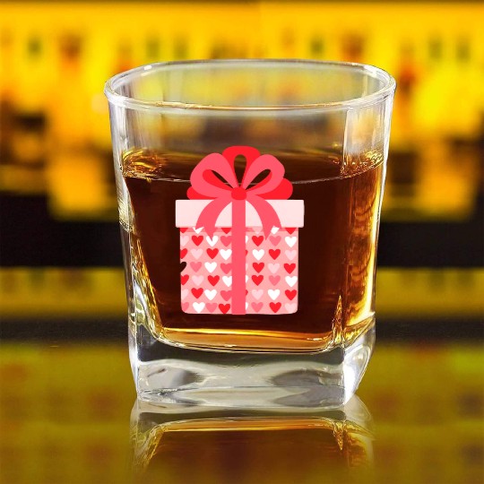 Hearts Gift Box Pattern Design Square Whiskey Glasses