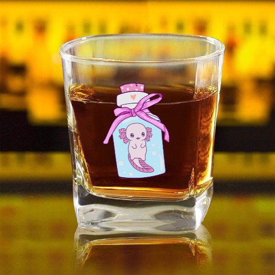 Funny Axolotl in a Bottle Square Whiskey Glasses