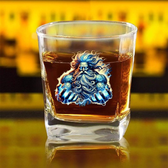 The Greek God Zeus with Lightning Square Whiskey Glasses