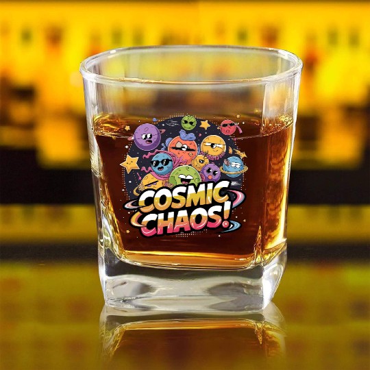 Chaotic Cartoonish Galaxy with Whimsical Character Square Whiskey Glasses