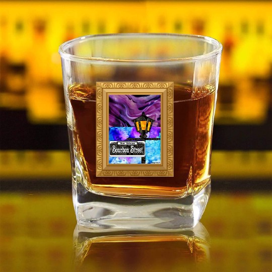 Purple Framed Bourbon Street Lamp Post Square Whiskey Glasses